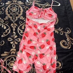 SHEIN Pink Strawberry Print Jumpsuit